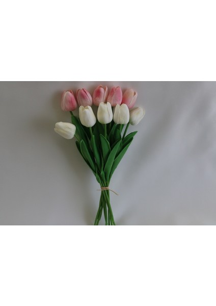 Yapay 10 Lu Islak Lale Buketi Kırık Beyaz