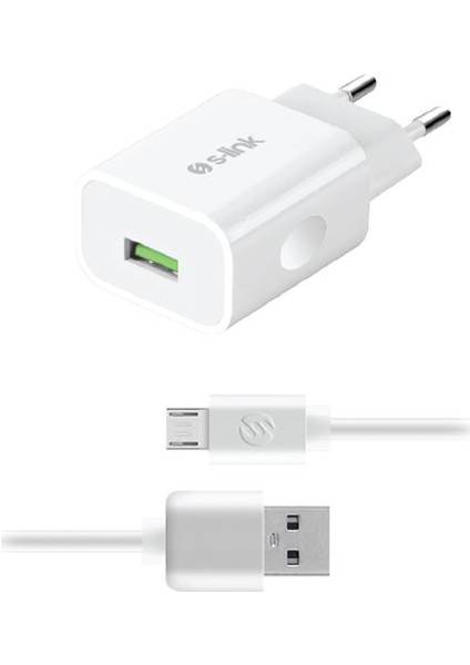 S-link AND-EC14B 1A Beyaz Ev Sarj Cihazi ve 1.3A Micro USB Data + Sarj Kablosu