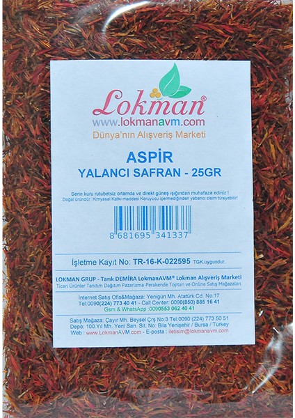 Lokman Avm Aspir - Yalancı Safran 25Gr Pkt