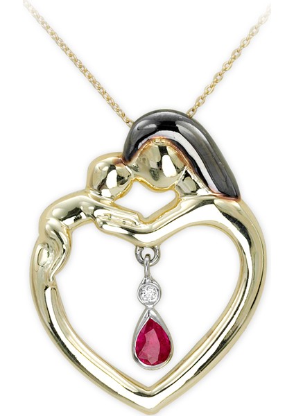 Pırlantalı Yakutlu Anne Bebek Kolye