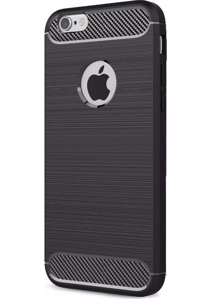 Apple iPhone 6 Plus/6S Plus Brushed Carbon Fiber Silikon Kılıf + Tempered Ekran Koruyucu Cam