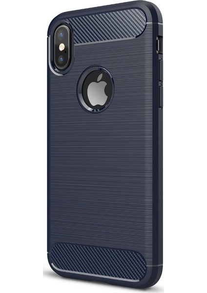 Apple iPhone X Brushed Carbon Fiber Silikon Kılıf + Tempered Ekran Koruyucu Cam