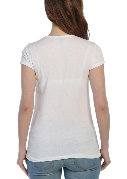 3019 - Beyaz Kadın Kahve Fincanı Desenli,Baskılı Tshirt modelleri