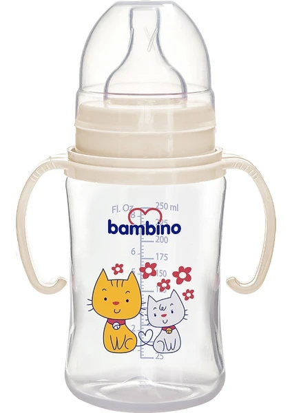 Geniş Ağızlı Kulplu PP Biberon 250 ml Kedi