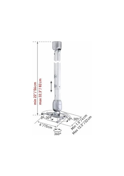 91 56-81cm 360˚ Çelik Konstrüksiyon Projeksiyon Tavan Aparatı