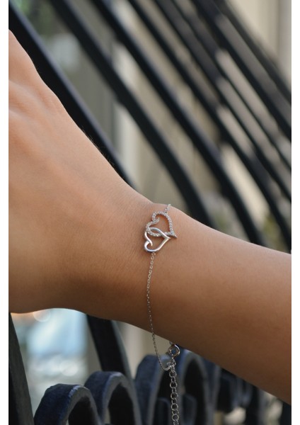 Zirkon Taşlı Gümüş Kalplerin Birlikteliği Bileklik fiyatları