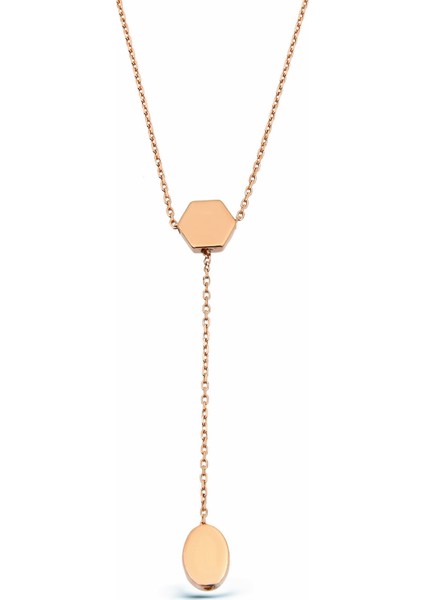 Oval Ve Altıgen Formlu Gümüş Sallantılı Kolye