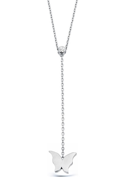 Sallantılı Gümüş Kelebek Kolye