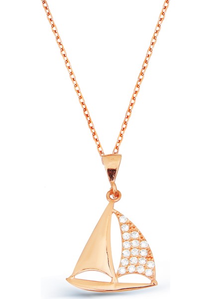 Zirkon Taşlı Gümüş Yelkenli Kolye