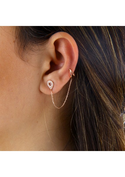 Damla Motifli Gümüş Zincirli Kıkırdak Küpe fiyatları