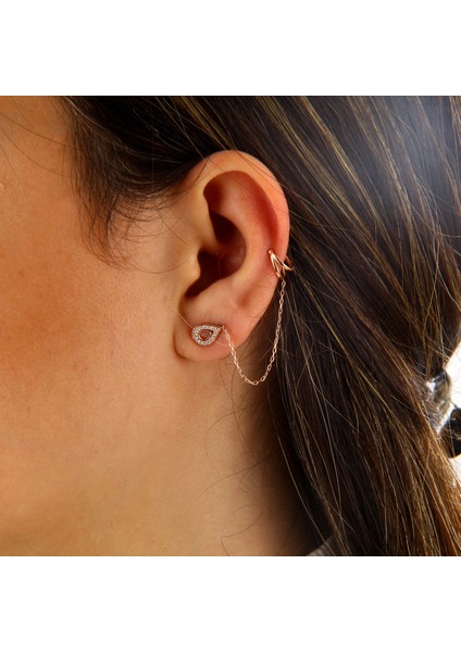 Damla Motifli Gümüş Zincirli Kıkırdak Küpe fırsatları