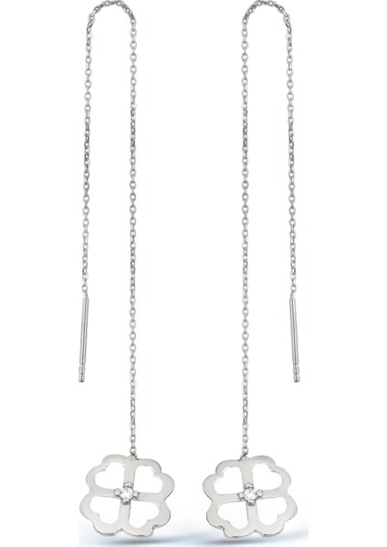 Yoncalı Gümüş Zincir Küpe