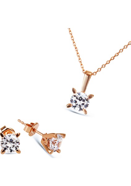 Gümüş Rose Tek Taş Set S014502