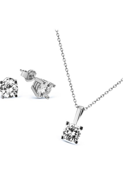Gümüş Tek Taş Set S014602