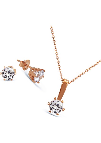 Gümüş Rose Tek Taş Set S014702