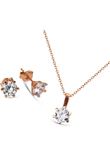 Gümüş Rose Tek Taş Set S014902