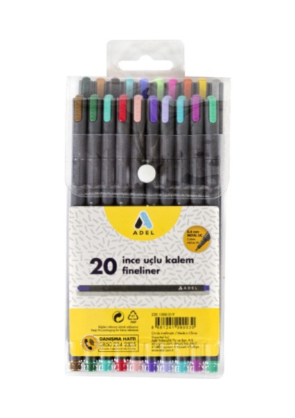Fineliner Karışık Renkler 20'Li İnce Uçlu Kalem