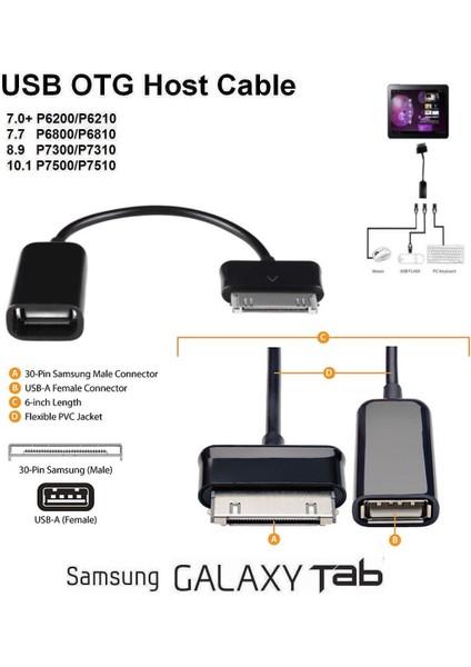 Samsung Galaxy Tab Tab 2 Note 10.1 Usb Otg Kablo Host Kablo