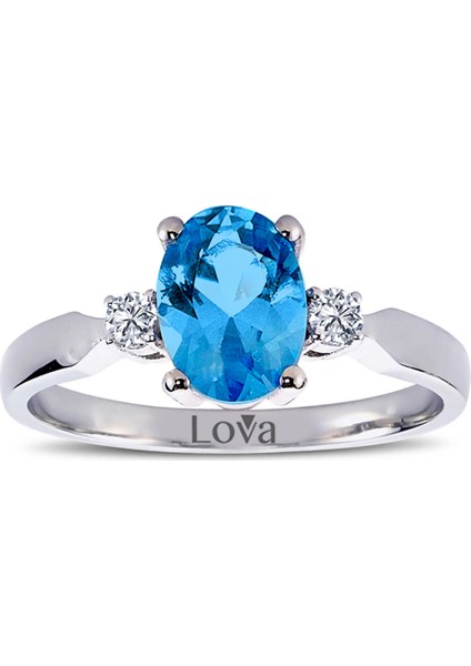 lı Oval Blue Topaz Yüzük 1020228