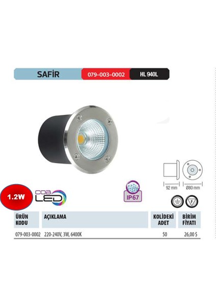 Safir 1,2W Beyaz Ip67 Smd Led Gömme Armatür fiyatları