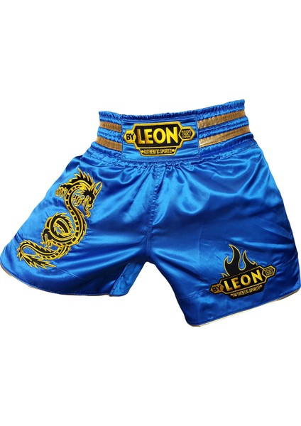 By Leon 1982 Leon Ejderha Desenli Muay Thai ve Kick Boks Şortu Mavi