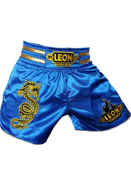 By Leon 1982 Leon Ejderha Desenli Muay Thai ve Kick Boks Şortu Mavi