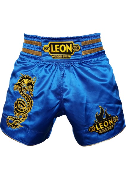 By Leon 1982 Leon Ejderha Desenli Muay Thai ve Kick Boks Şortu Mavi