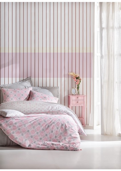 Minimal Ranforce Çift Kişilik Nevresim Takımı - Fine Pembe