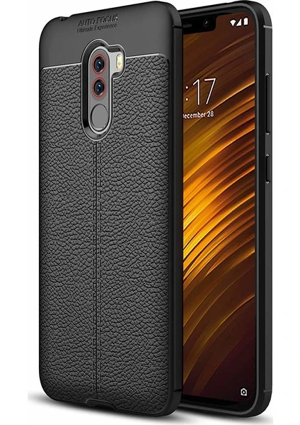 Case 4U Xiaomi Pocophone F1 Kılıf Rugan Armor Deri Görünümlü Yüksek Kalite Silikon Niss - Siyah