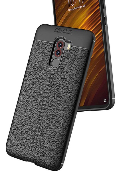 Case 4U Xiaomi Pocophone F1 Kılıf Rugan Armor Deri Görünümlü Yüksek Kalite Silikon Niss - Kırmızı