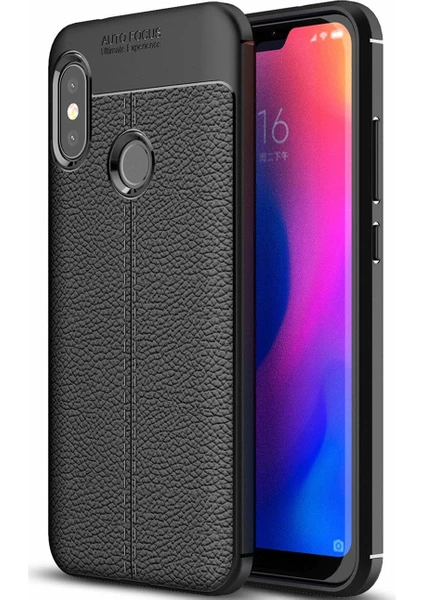 Case 4U Xiaomi Mi A2 Lite - Redmi 6 Pro Kılıf Rugan Armor Deri Görünümlü Yüksek Kalite Silikon Niss - Siyah