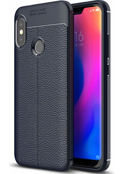 Case 4U Xiaomi Mi A2 Lite - Redmi 6 Pro Kılıf Rugan Armor Deri Görünümlü Yüksek Kalite Silikon Niss - Lacivert