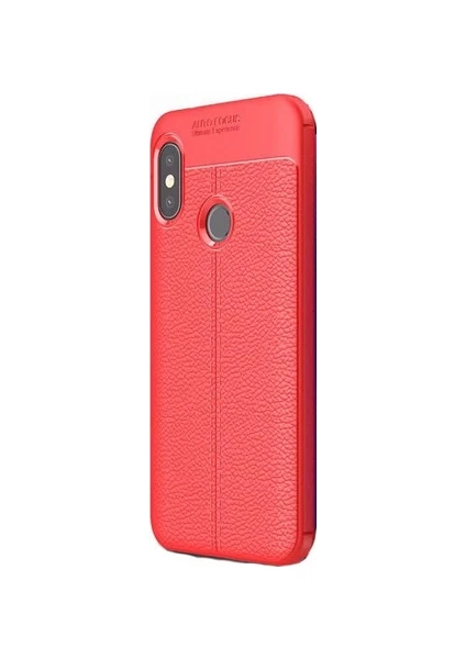 Case 4U Xiaomi Mi A2 Lite - Redmi 6 Pro Kılıf Rugan Armor Deri Görünümlü Yüksek Kalite Silikon Niss - Kırmızı