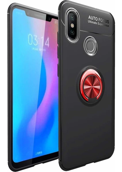 Case 4U Xiaomi Mi 6X - A2 Kılıf Yüzüklü Darbeye Dayanıklı (Mıknatıslı Araç Tutucu Uyumlu) Siyah - Kırmızı