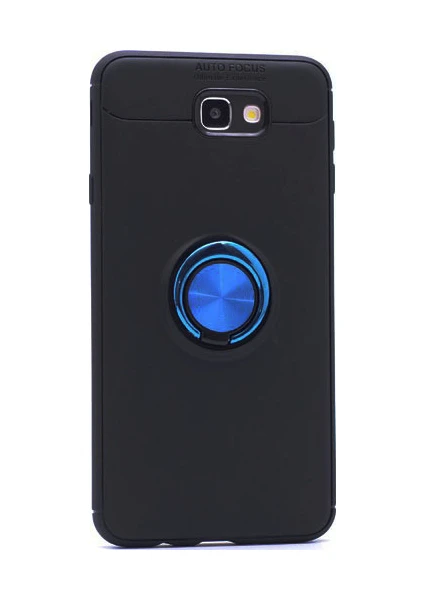 Case 4U Samsung Galaxy J7 Prime - J7 Prime 2 Kılıf Autofocus Shockprof Ravel Yüzüklü Standlı Slikon Kapak Siyah - Mavi