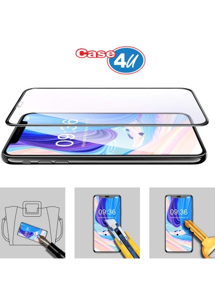 Case 4U Apple iPhone XS Max - iPhone 11 Pro Max Tam Kaplayan Tamperli Cam Ekran Koruyucu Curved Kırılmaz Kenar Siyah