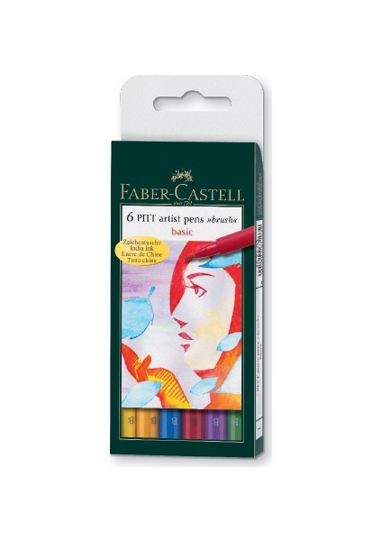 Pitt Çizim Kalemi Fırça Uç "Ana Renkler" 6'lı poşet
