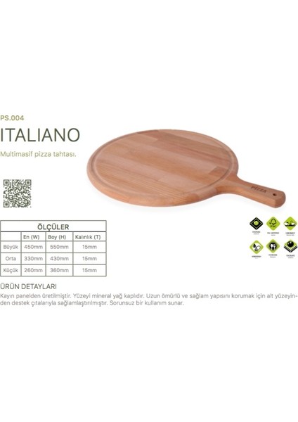 Marka, İtaliano Modeli, Ahşap Pizza Tahtası fiyatları
