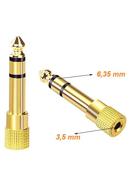 HD-4528 Kulaklık Mikrofon Çevirici Gold Jak 6, 3 mm Erkek To 3, 5 mm Dişi