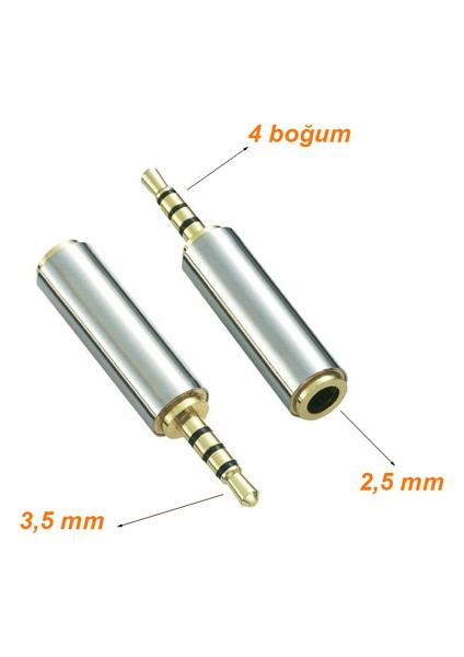 Stereo 4 boğum 3.5mm Erkek to 2.5mm dişi çevirici metal jak