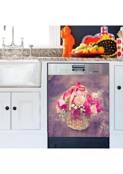 Sepette Çiçekler Bulaşık Makinası Kapak Stickerı