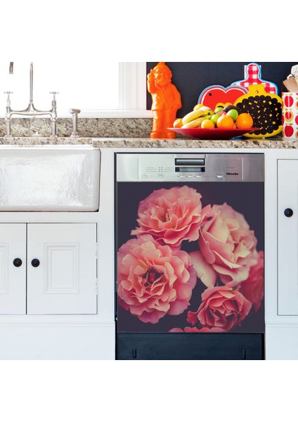 Büyüleyici Pembe Güller Bulaşık Makinası Kapak Stickerı