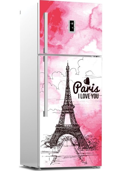 Paris Desenli Buzdolabı Kapağı Kaplama Sticker 0138