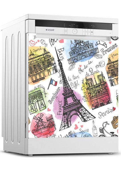 Paris Desenli Bulaşık Makinesi Kapak Sticker 0060