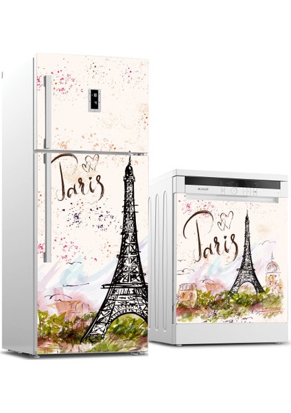 Paris Desenli Buzdolabı ve Bulaşık Makinesi Takım Sticker 0030