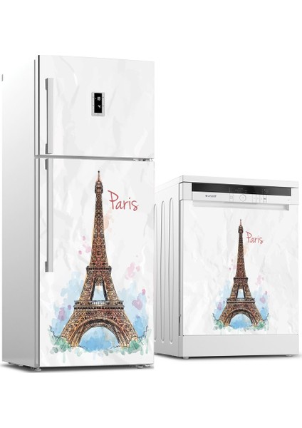 Paris Desenli Buzdolabı ve Bulaşık Makinesi Takım Sticker 0031