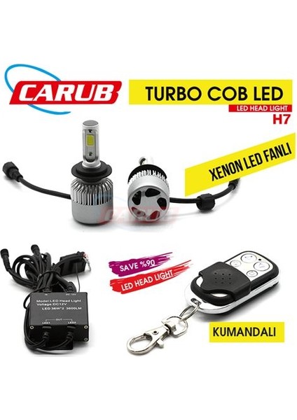 Xenon Led Turbo 12V Fanlı C.O.B H7 Kumandalı