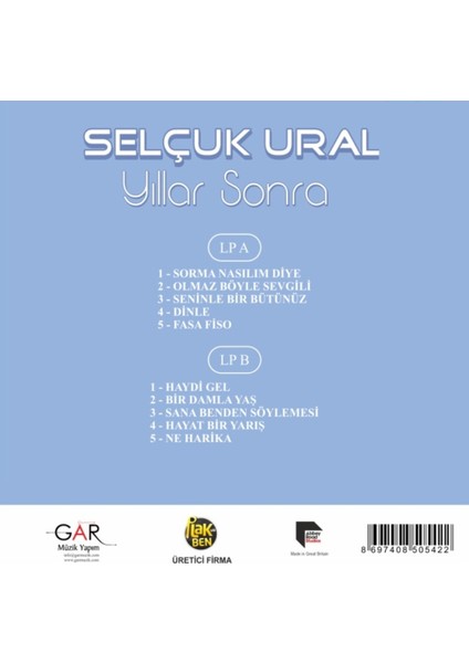 Selçuk Ural - Yıllar Sonra - Plak