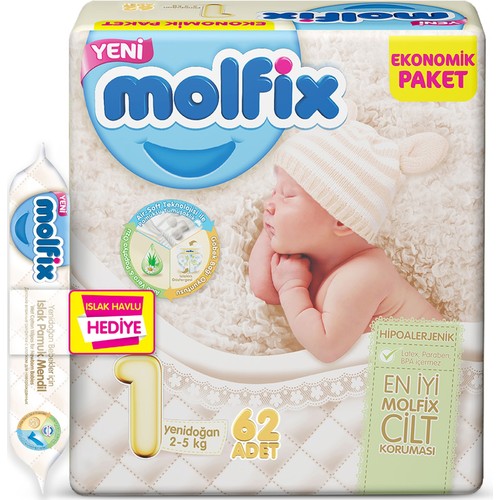 Molfix Bebek Bezi 1 Beden Yenidoğan Jumbo Paket 62 adet Fiyatı