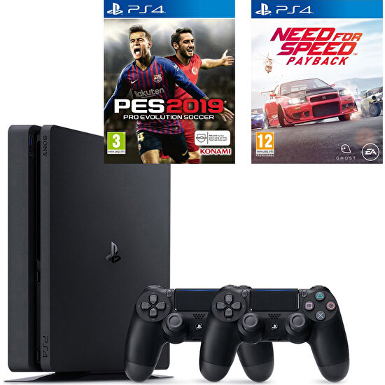Sony PS4 Slim 500Gb Oyun Konsolu + 2. PS4 Kol + PS4 Pes 19 + PS4 Need For Speed Payback